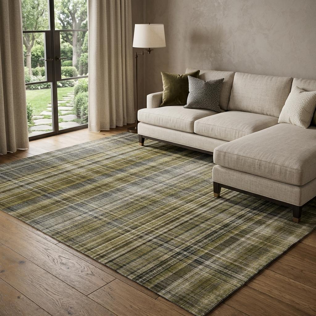 9' X 12' Taupe And Gray Plaid Shag Washable Area Rug With UV Protection - HomeRoots - Flyclothing LLC