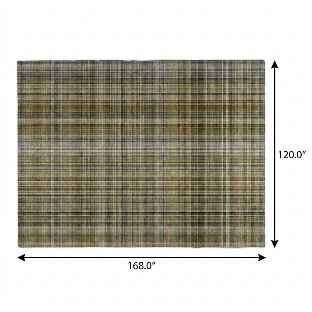 10' X 14' Taupe And Gray Plaid Shag Washable Area Rug With UV Protection - HomeRoots - Flyclothing LLC