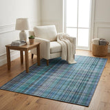 5' X 8' Teal And Navy Blue Plaid Shag Washable Area Rug With UV Protection - HomeRoots - Flyclothing LLC