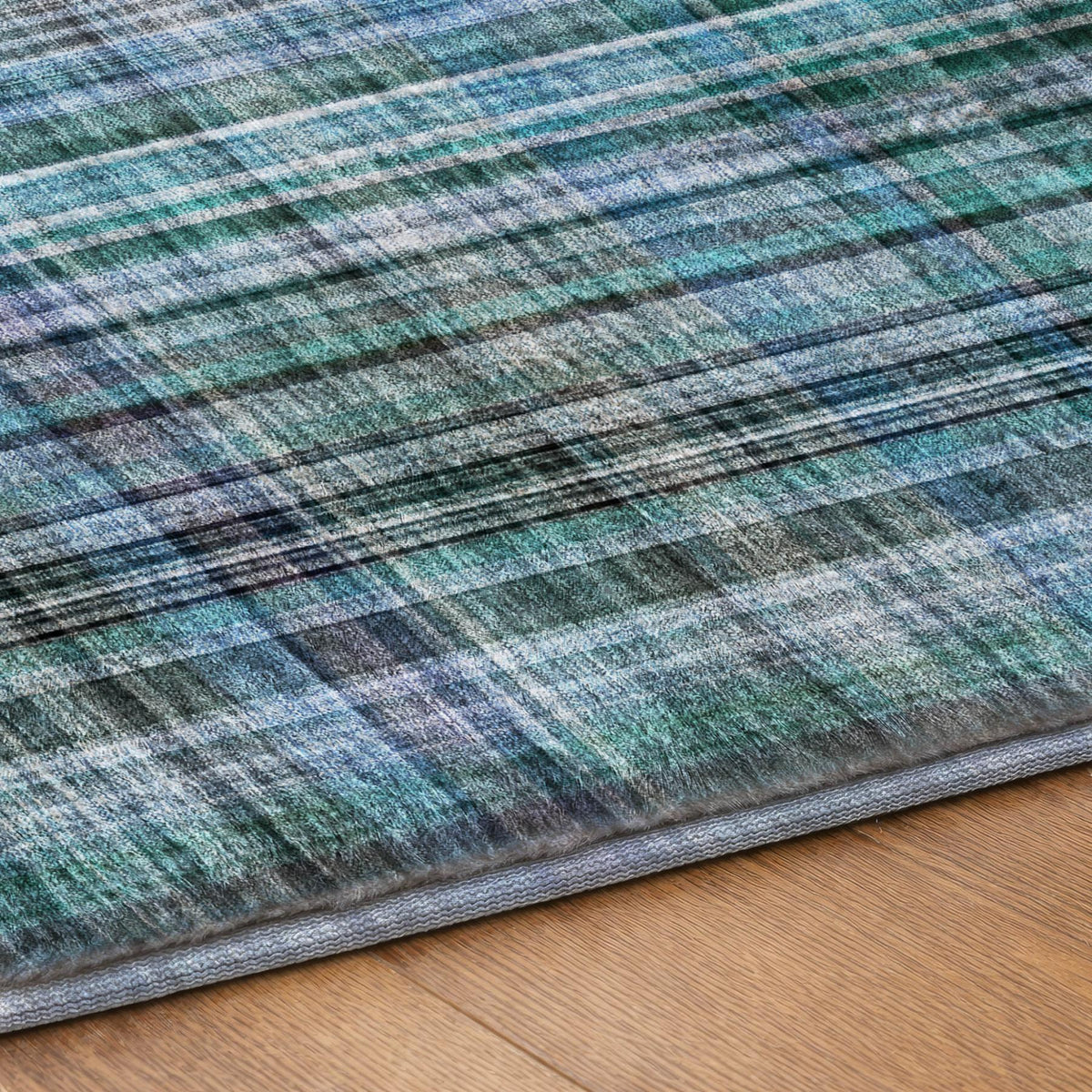 5' X 8' Teal And Navy Blue Plaid Shag Washable Area Rug With UV Protection - HomeRoots - Flyclothing LLC