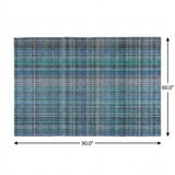 5' X 8' Teal And Navy Blue Plaid Shag Washable Area Rug With UV Protection - HomeRoots - Flyclothing LLC