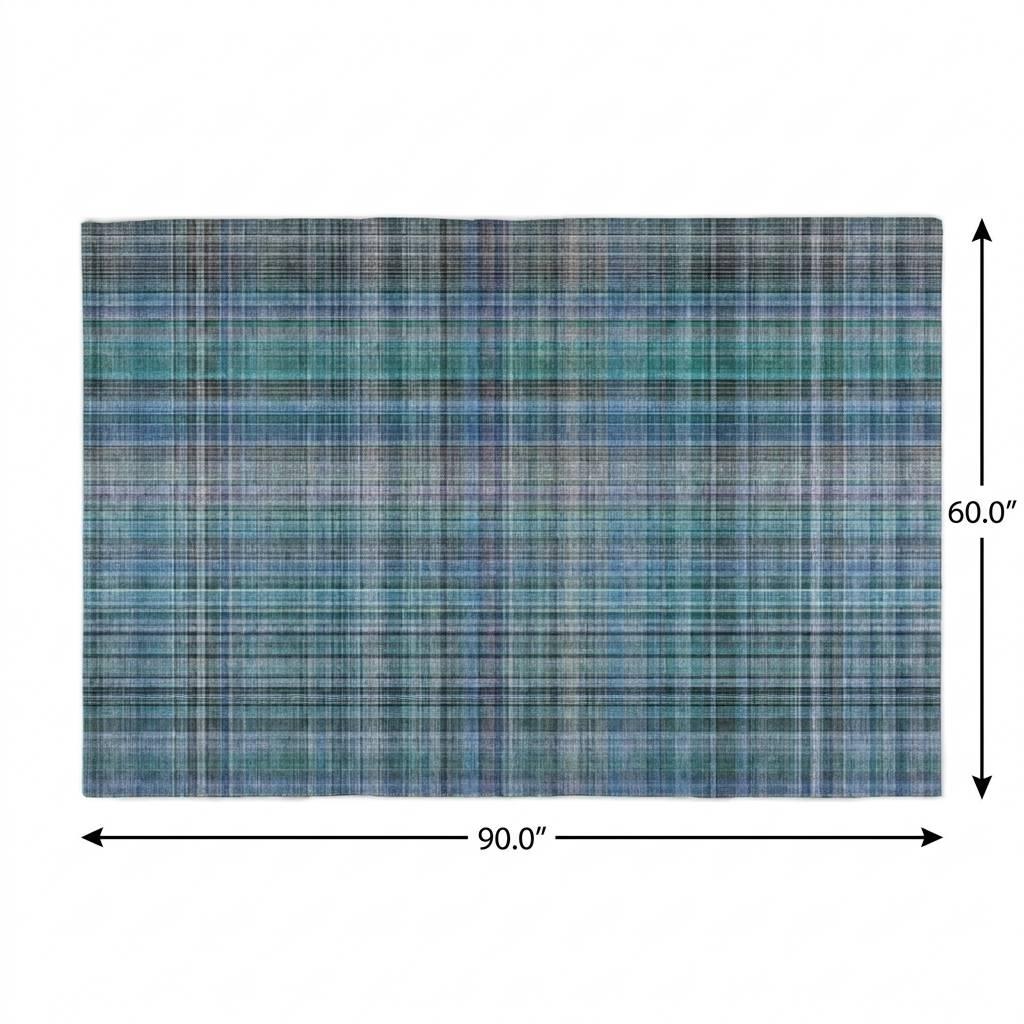 5' X 8' Teal And Navy Blue Plaid Shag Washable Area Rug With UV Protection - HomeRoots - Flyclothing LLC