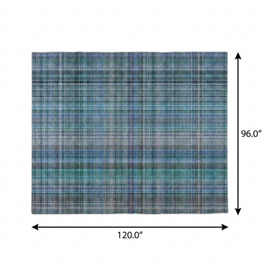 8' X 10' Teal And Navy Blue Plaid Shag Washable Area Rug With UV Protection - HomeRoots - Flyclothing LLC