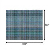 8' X 10' Teal And Navy Blue Plaid Shag Washable Area Rug With UV Protection - HomeRoots - Flyclothing LLC