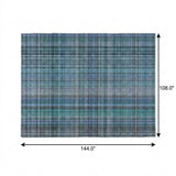 9' X 12' Teal And Navy Blue Plaid Shag Washable Area Rug With UV Protection - HomeRoots - Flyclothing LLC