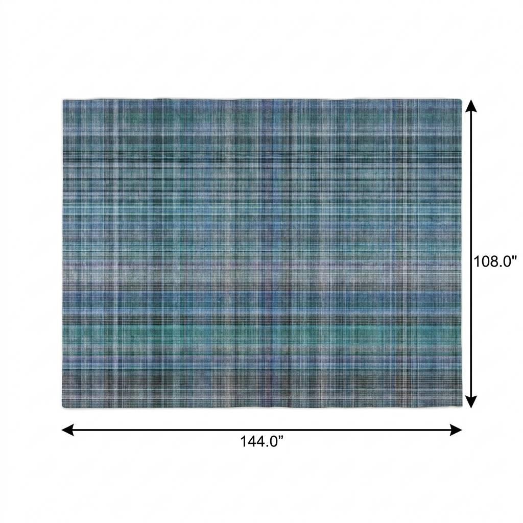 9' X 12' Teal And Navy Blue Plaid Shag Washable Area Rug With UV Protection - HomeRoots - Flyclothing LLC