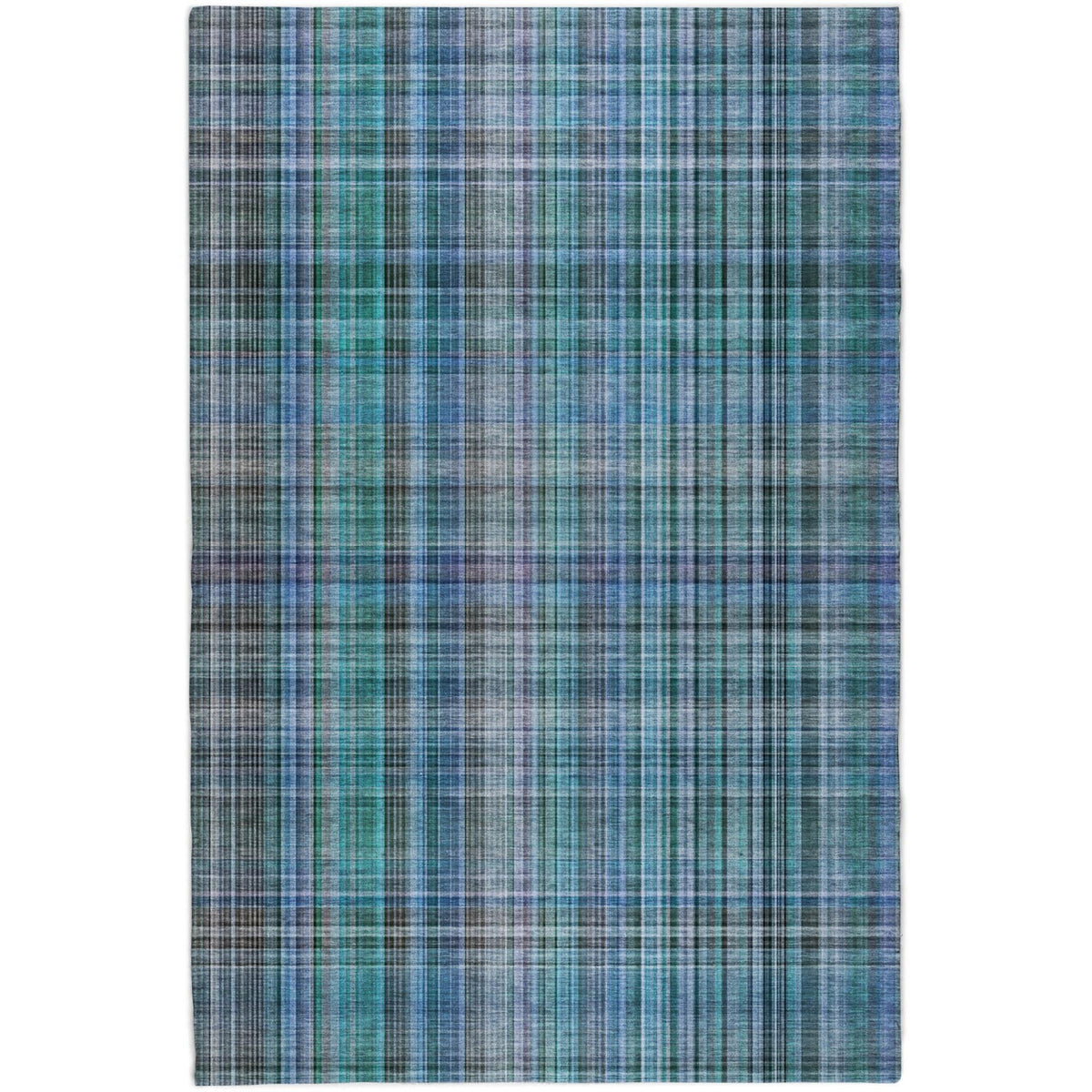 10' X 14' Teal And Navy Blue Plaid Shag Washable Area Rug With UV Protection - HomeRoots - Flyclothing LLC