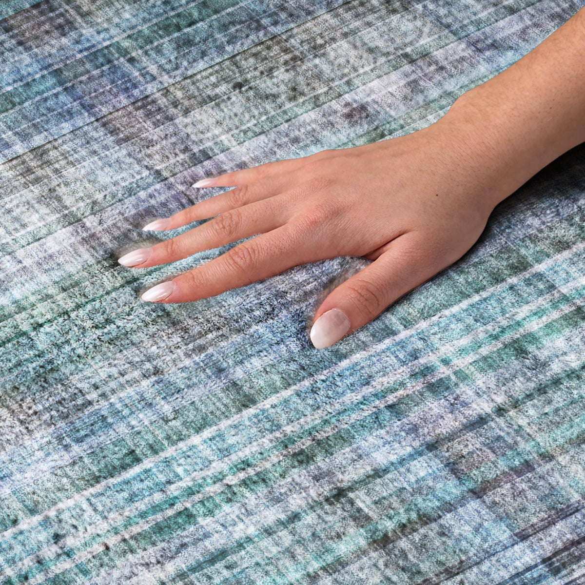10' X 14' Teal And Navy Blue Plaid Shag Washable Area Rug With UV Protection - HomeRoots - Flyclothing LLC