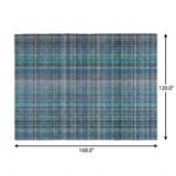 10' X 14' Teal And Navy Blue Plaid Shag Washable Area Rug With UV Protection - HomeRoots - Flyclothing LLC