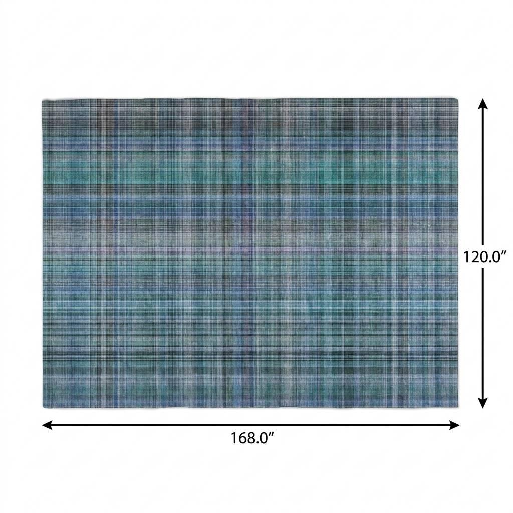 10' X 14' Teal And Navy Blue Plaid Shag Washable Area Rug With UV Protection - HomeRoots - Flyclothing LLC
