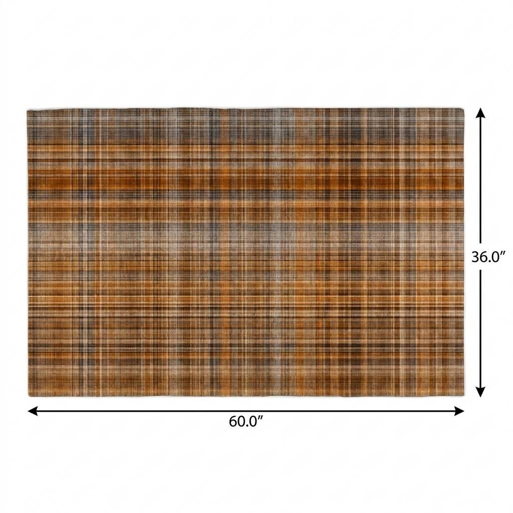 3' X 5' Terra Cotta And Taupe Plaid Shag Washable Area Rug With UV Protection - HomeRoots - Flyclothing LLC