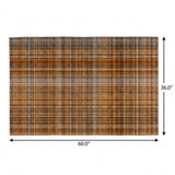 3' X 5' Terra Cotta And Taupe Plaid Shag Washable Area Rug With UV Protection - HomeRoots - Flyclothing LLC