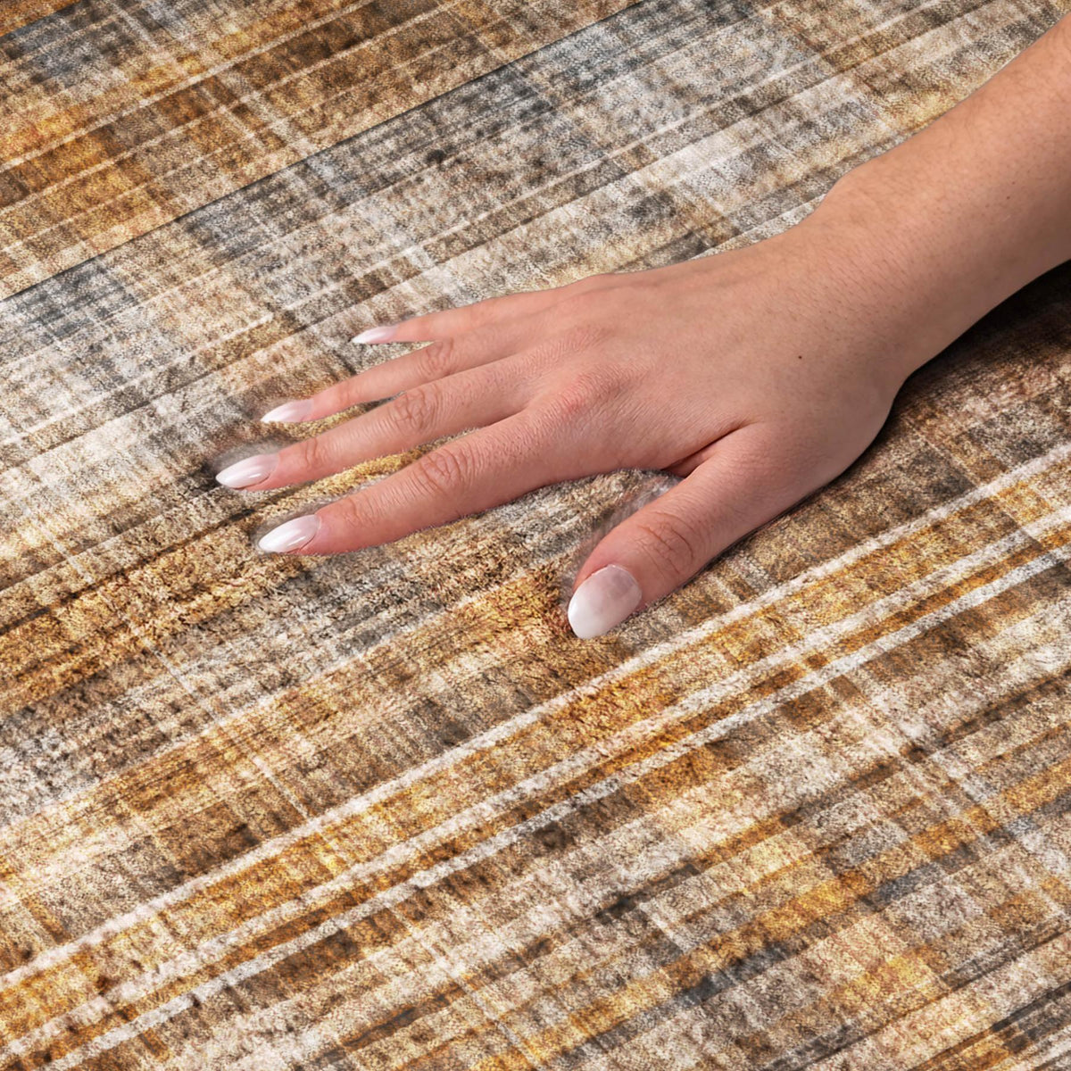 5' X 8' Terra Cotta And Taupe Plaid Shag Washable Area Rug With UV Protection - HomeRoots - Flyclothing LLC