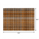 5' X 8' Terra Cotta And Taupe Plaid Shag Washable Area Rug With UV Protection - HomeRoots - Flyclothing LLC