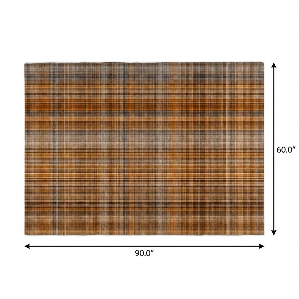 5' X 8' Terra Cotta And Taupe Plaid Shag Washable Area Rug With UV Protection - HomeRoots - Flyclothing LLC