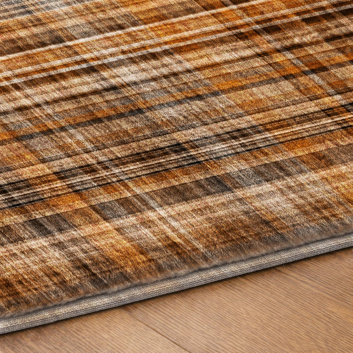 8' X 10' Terra Cotta And Taupe Plaid Shag Washable Area Rug With UV Protection - HomeRoots - Flyclothing LLC