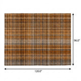 8' X 10' Terra Cotta And Taupe Plaid Shag Washable Area Rug With UV Protection - HomeRoots - Flyclothing LLC
