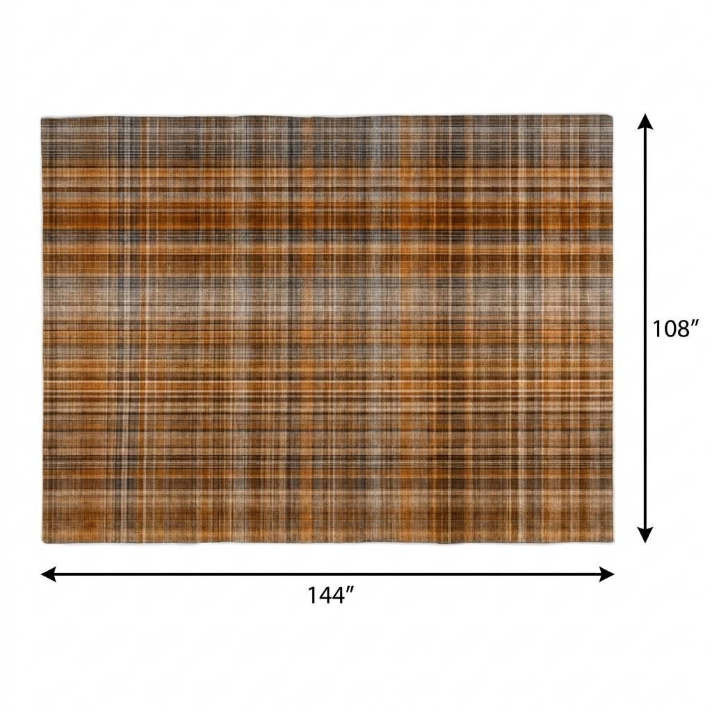 9' X 12' Terra Cotta And Taupe Plaid Shag Washable Area Rug With UV Protection - HomeRoots - Flyclothing LLC