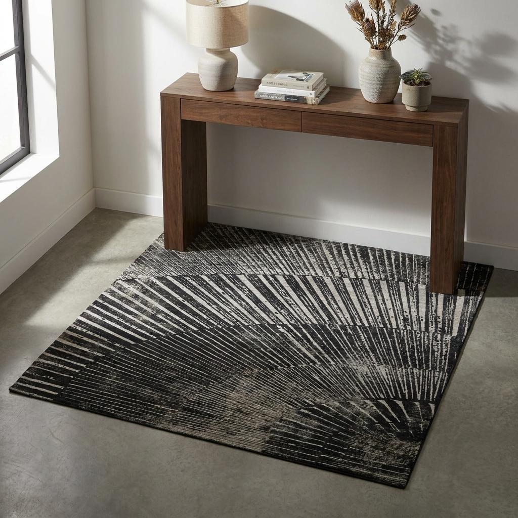 3' X 5' Black And Gray Geometric Shag Washable Area Rug With UV Protection - HomeRoots - Flyclothing LLC