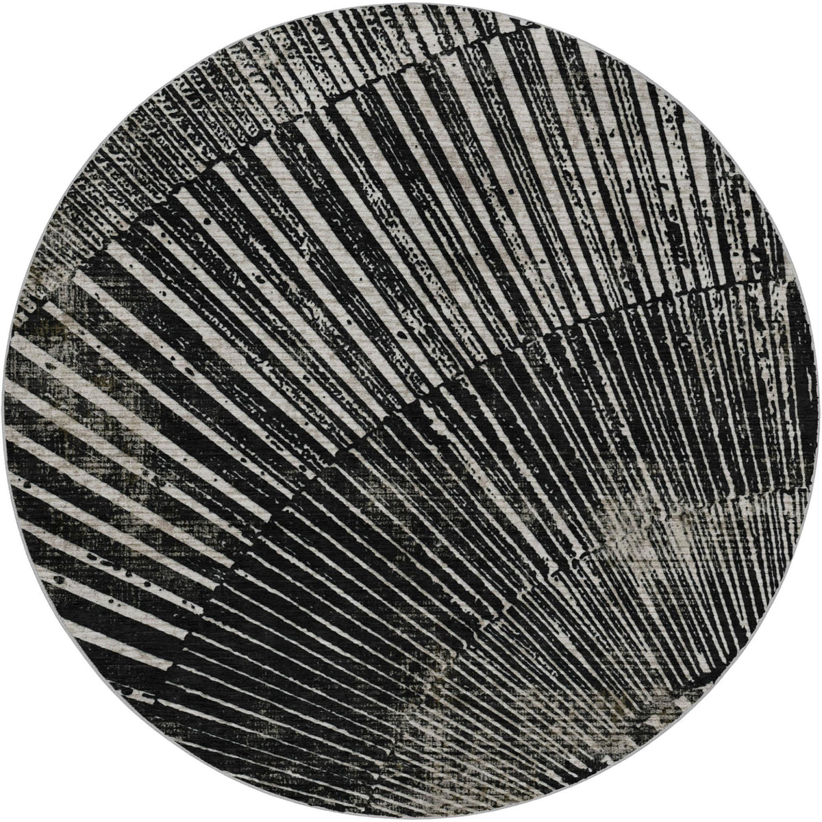 8' Black And Gray Geometric Shag Washable Round Rug With UV Protection - HomeRoots - Flyclothing LLC