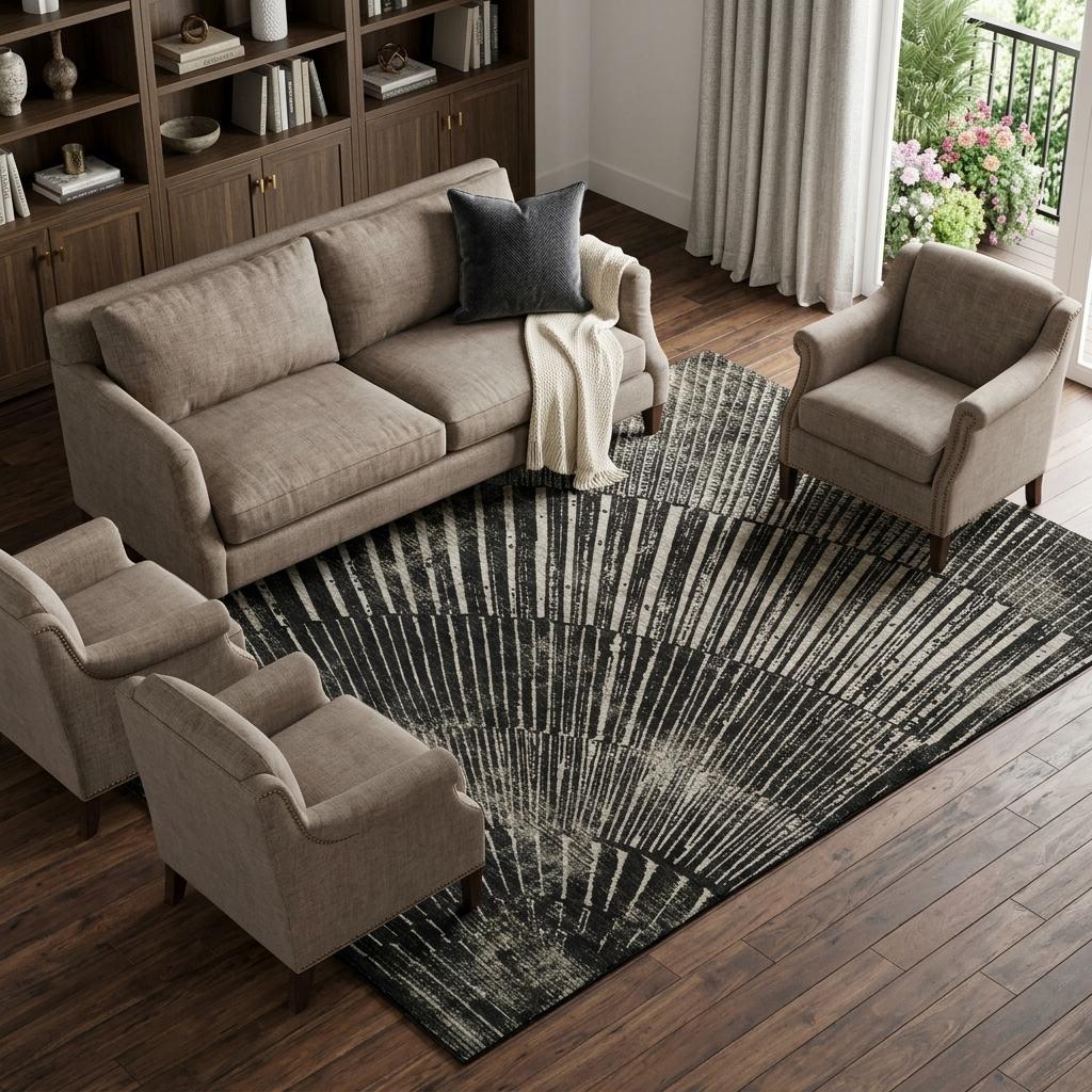 8' X 10' Black And Gray Geometric Shag Washable Area Rug With UV Protection - HomeRoots - Flyclothing LLC