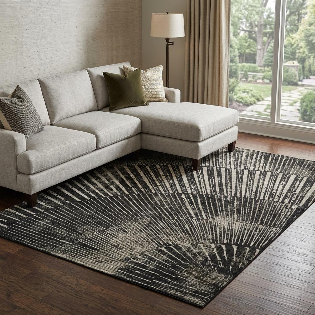 9' X 12' Black And Gray Geometric Shag Washable Area Rug With UV Protection - HomeRoots - Flyclothing LLC