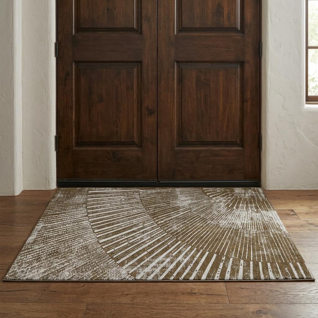 3' X 5' Chocolate And Ivory Geometric Shag Washable Area Rug With UV Protection - HomeRoots - Flyclothing LLC
