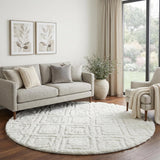8' Chocolate And Ivory Geometric Shag Washable Round Rug With UV Protection - HomeRoots - Flyclothing LLC