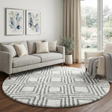 8' Gray And Silver Geometric Shag Washable Round Rug With UV Protection - HomeRoots - Flyclothing LLC