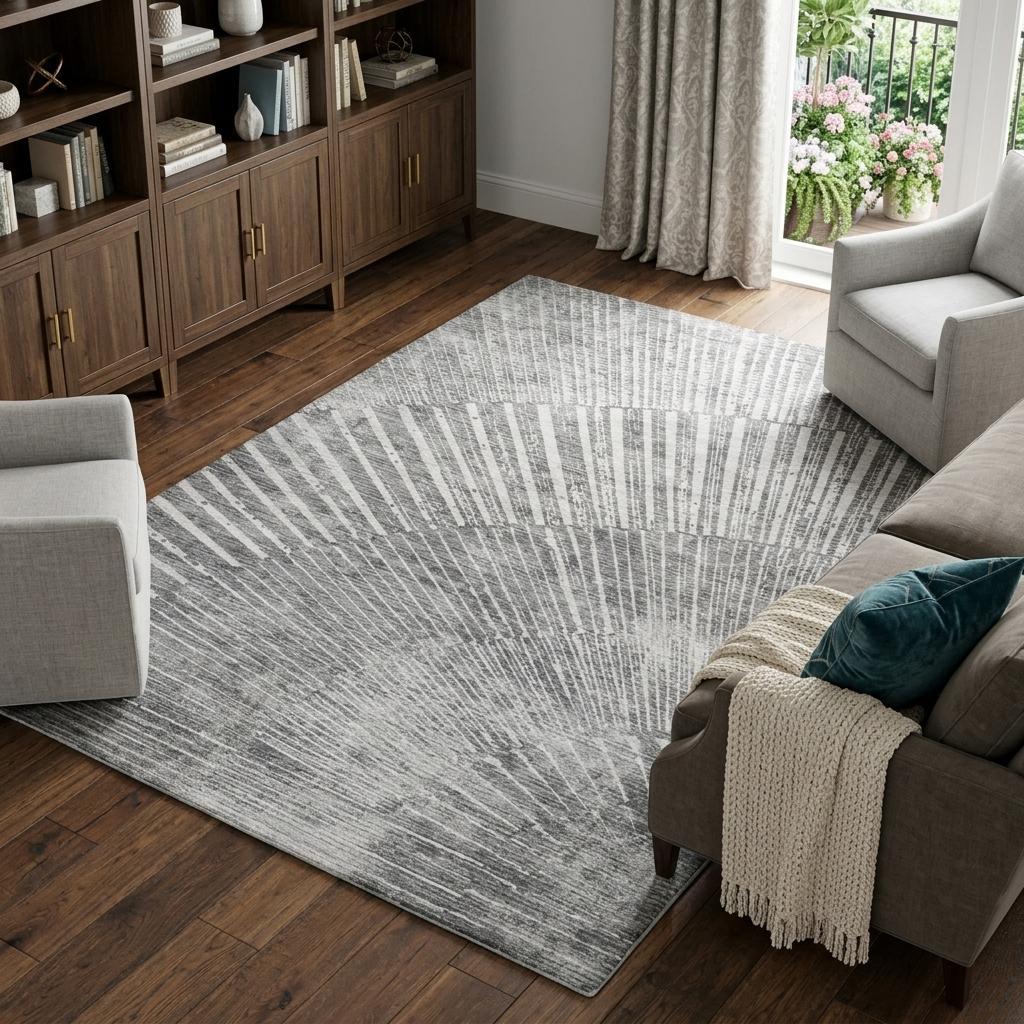 9' X 12' Gray And Silver Geometric Shag Washable Area Rug With UV Protection - HomeRoots - Flyclothing LLC