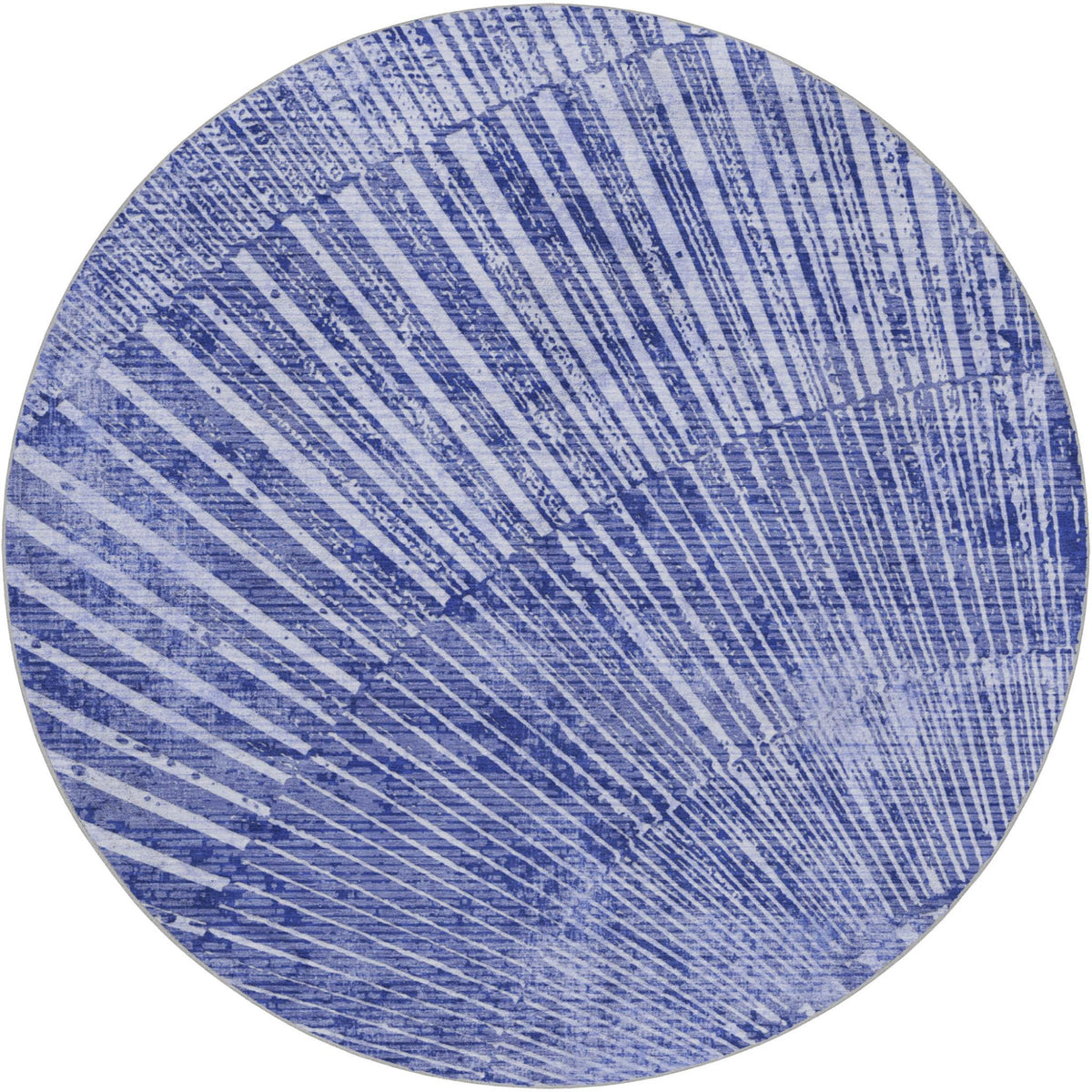 8' Navy Blue And Ivory Geometric Shag Washable Round Rug With UV Protection - HomeRoots - Flyclothing LLC