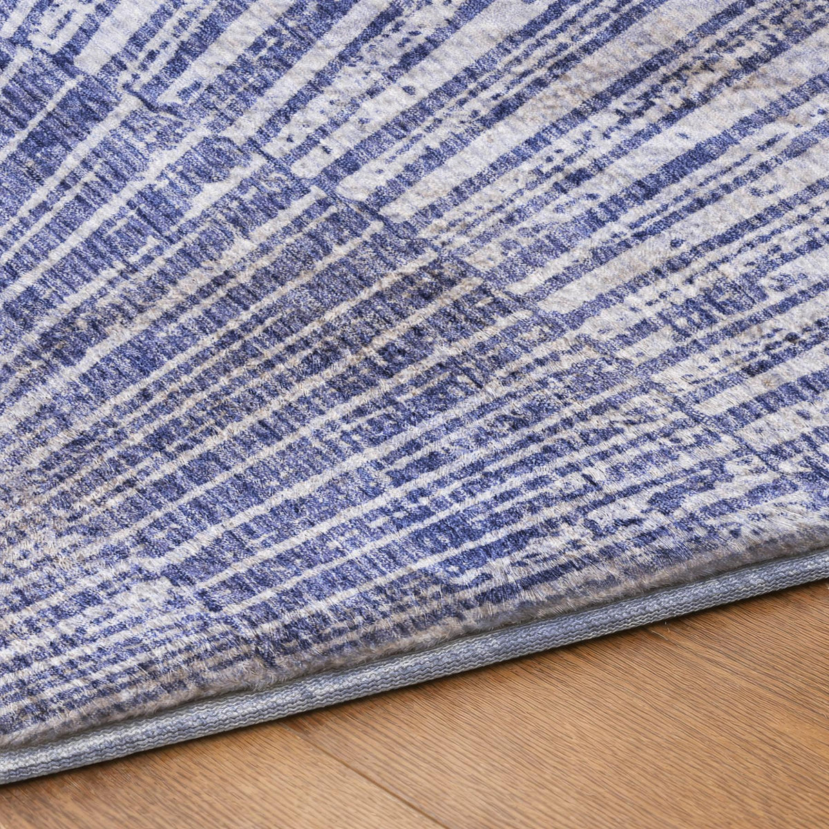 8' Navy Blue And Ivory Geometric Shag Washable Round Rug With UV Protection - HomeRoots - Flyclothing LLC