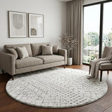 8' Navy Blue And Ivory Geometric Shag Washable Round Rug With UV Protection - HomeRoots - Flyclothing LLC