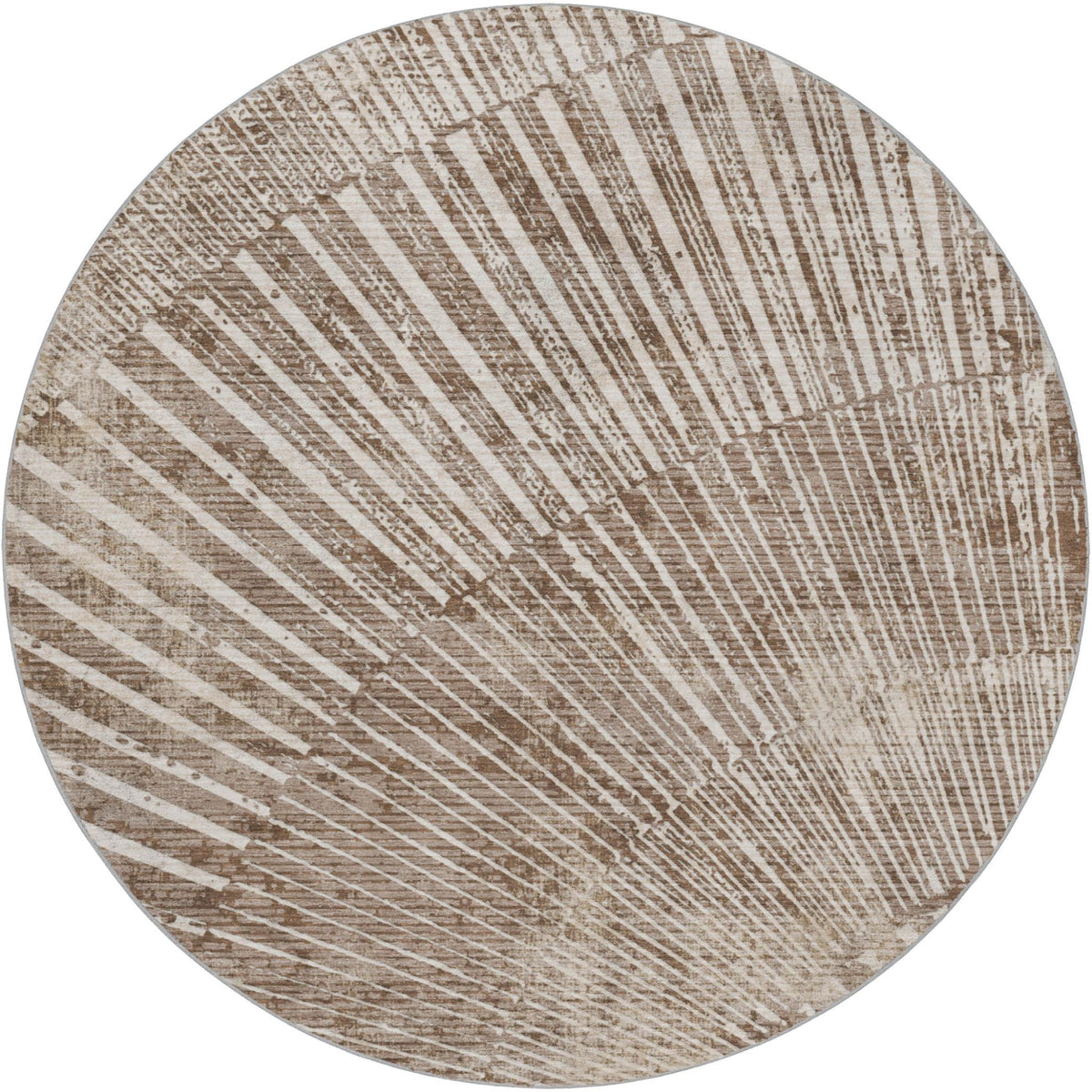 8' Taupe And Beige Geometric Shag Washable Round Rug With UV Protection - HomeRoots - Flyclothing LLC