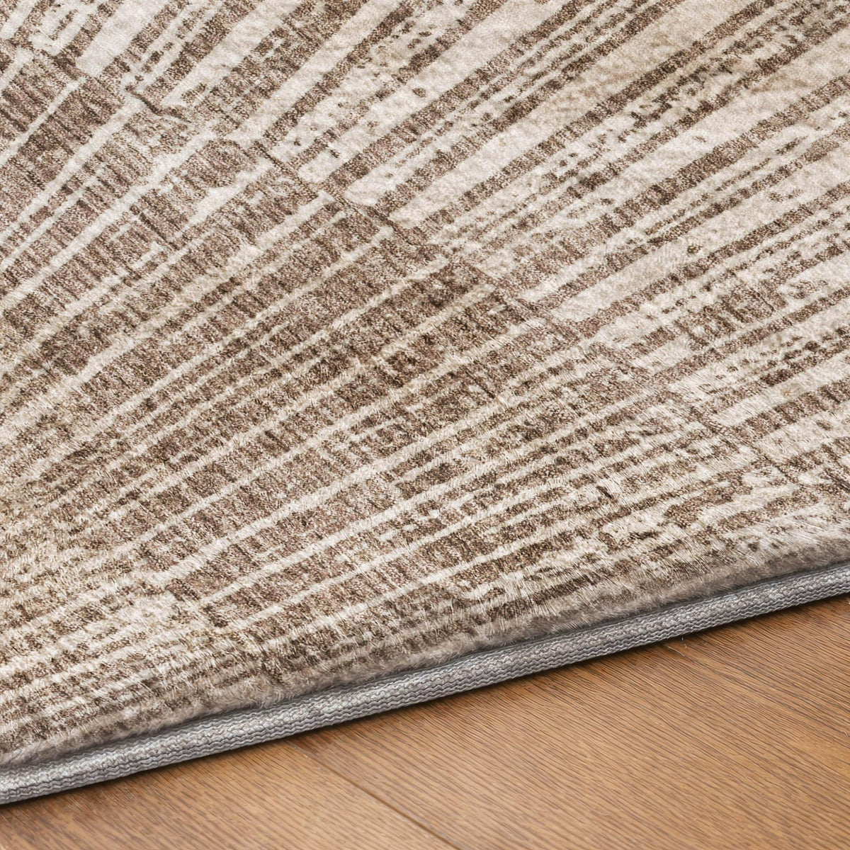 8' Taupe And Beige Geometric Shag Washable Round Rug With UV Protection - HomeRoots - Flyclothing LLC