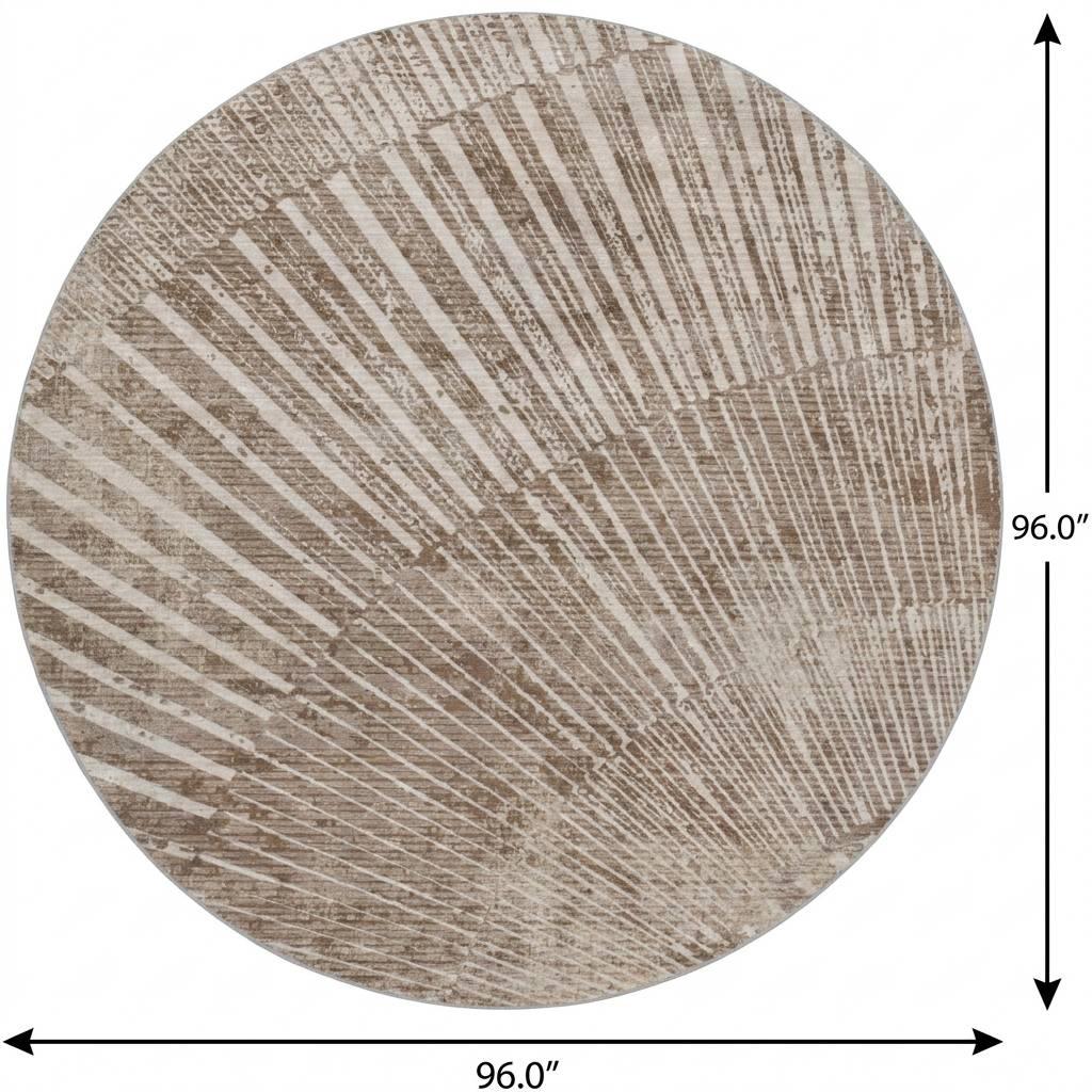 8' Taupe And Beige Geometric Shag Washable Round Rug With UV Protection - HomeRoots - Flyclothing LLC