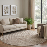 8' Taupe And Beige Geometric Shag Washable Round Rug With UV Protection - HomeRoots - Flyclothing LLC