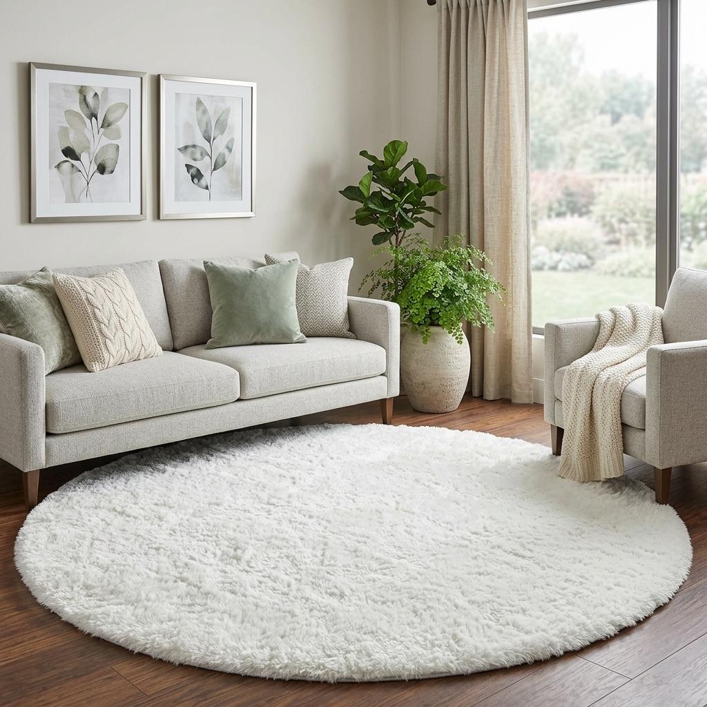 8' Wheat And Beige Geometric Shag Washable Round Rug With UV Protection - HomeRoots - Flyclothing LLC