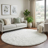 8' Wheat And Beige Geometric Shag Washable Round Rug With UV Protection - HomeRoots - Flyclothing LLC