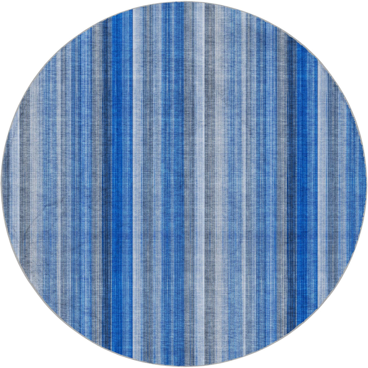 8' Blue And Gray Striped Shag Washable Round Rug With UV Protection - HomeRoots - Flyclothing LLC