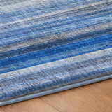 8' Blue And Gray Striped Shag Washable Round Rug With UV Protection - HomeRoots - Flyclothing LLC