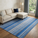 8' X 10' Blue And Gray Striped Shag Washable Area Rug With UV Protection - HomeRoots - Flyclothing LLC