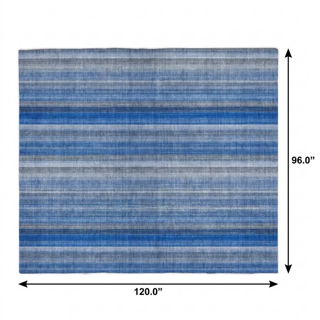 8' X 10' Blue And Gray Striped Shag Washable Area Rug With UV Protection - HomeRoots - Flyclothing LLC