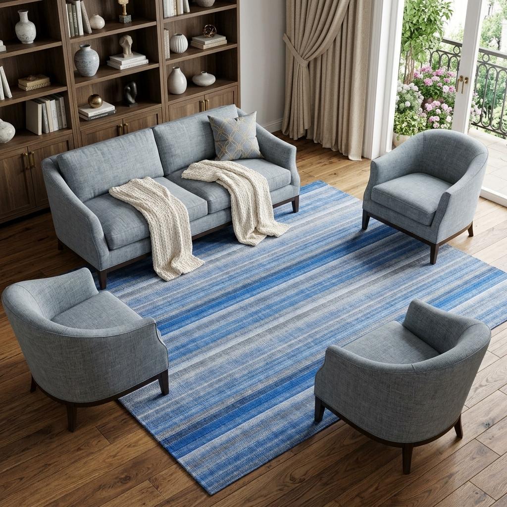 10' X 14' Blue And Gray Striped Shag Washable Area Rug With UV Protection - HomeRoots - Flyclothing LLC