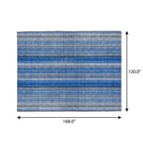 10' X 14' Blue And Gray Striped Shag Washable Area Rug With UV Protection - HomeRoots - Flyclothing LLC