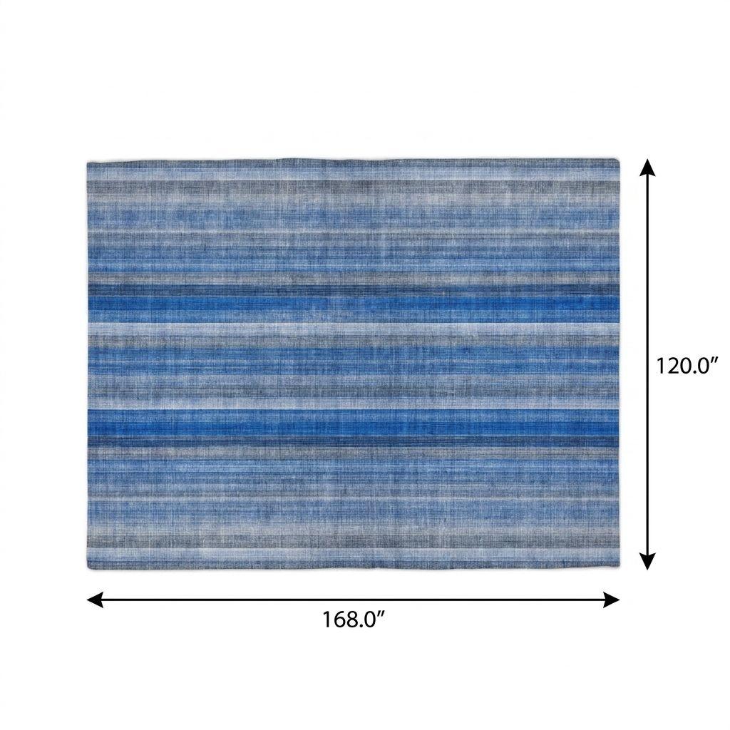 10' X 14' Blue And Gray Striped Shag Washable Area Rug With UV Protection - HomeRoots - Flyclothing LLC