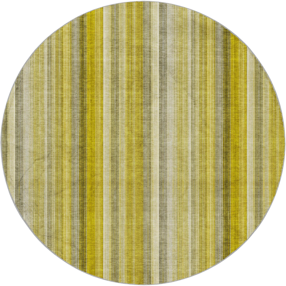 8' Gold And Gray Striped Shag Washable Round Rug With UV Protection - HomeRoots - Flyclothing LLC