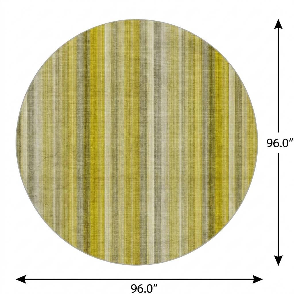8' Gold And Gray Striped Shag Washable Round Rug With UV Protection - HomeRoots - Flyclothing LLC