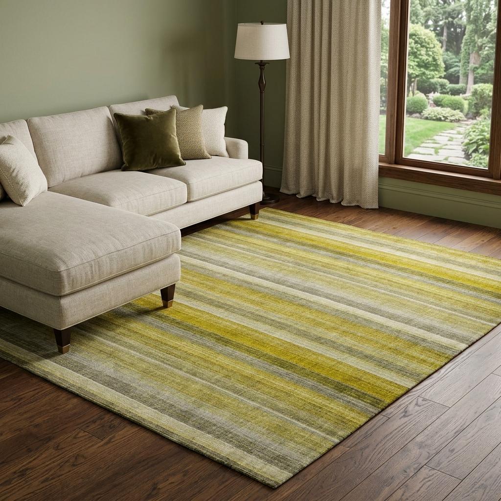 8' X 10' Gold And Gray Striped Shag Washable Area Rug With UV Protection - HomeRoots - Flyclothing LLC