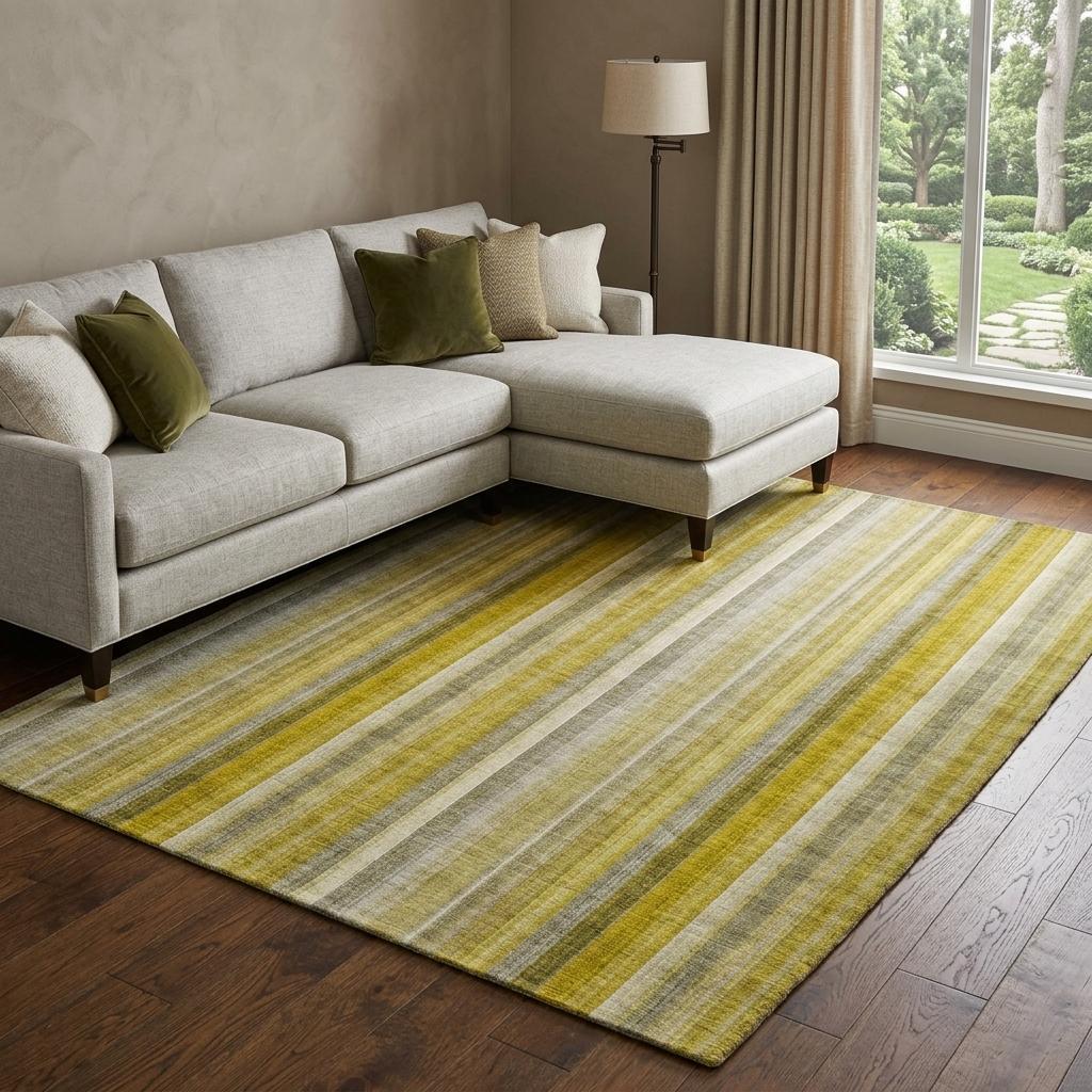 9' X 12' Gold And Gray Striped Shag Washable Area Rug With UV Protection - HomeRoots - Flyclothing LLC